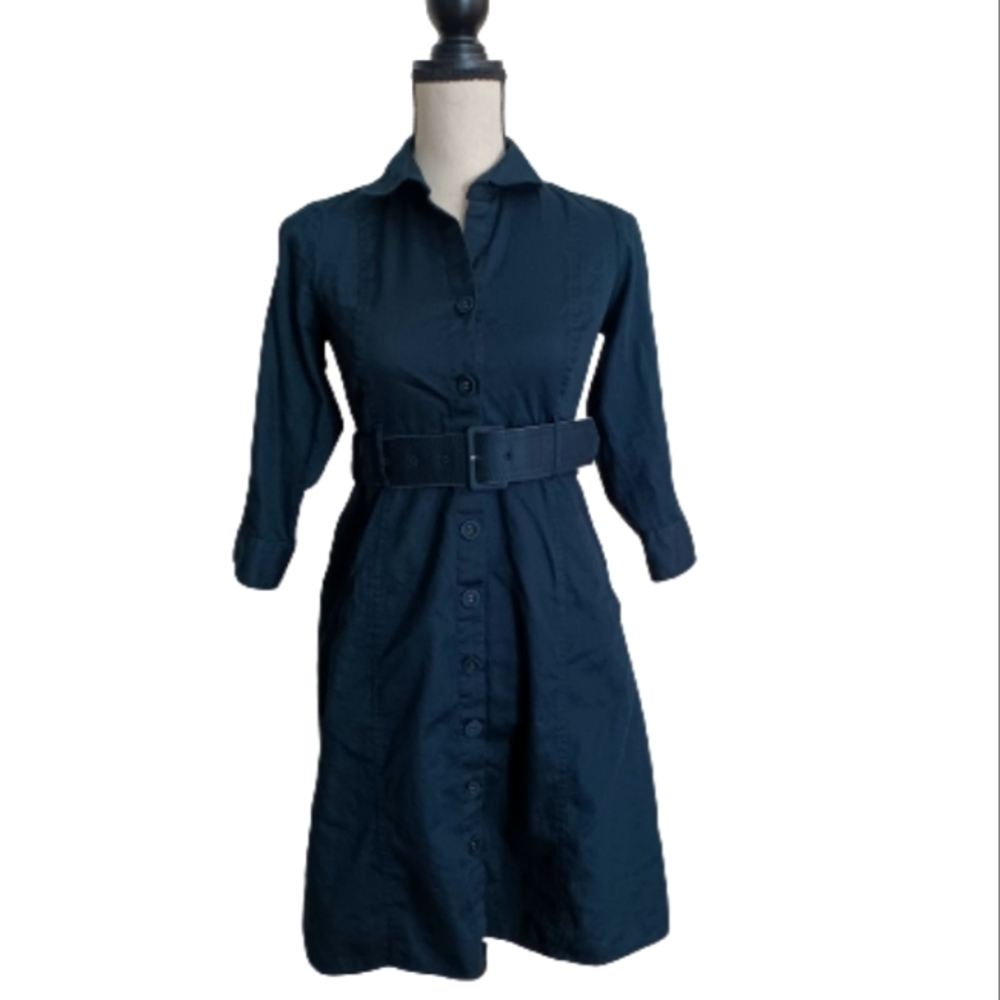 Ann Taylor Button Down Belted Black Dress w/pockets Sz 2P